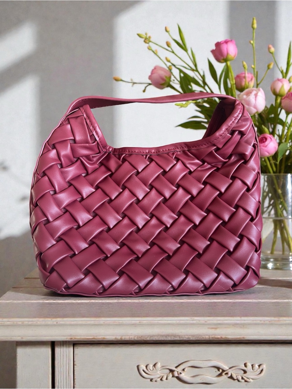 a new day Woven Mini Shoulder Bag in burgundy rich color